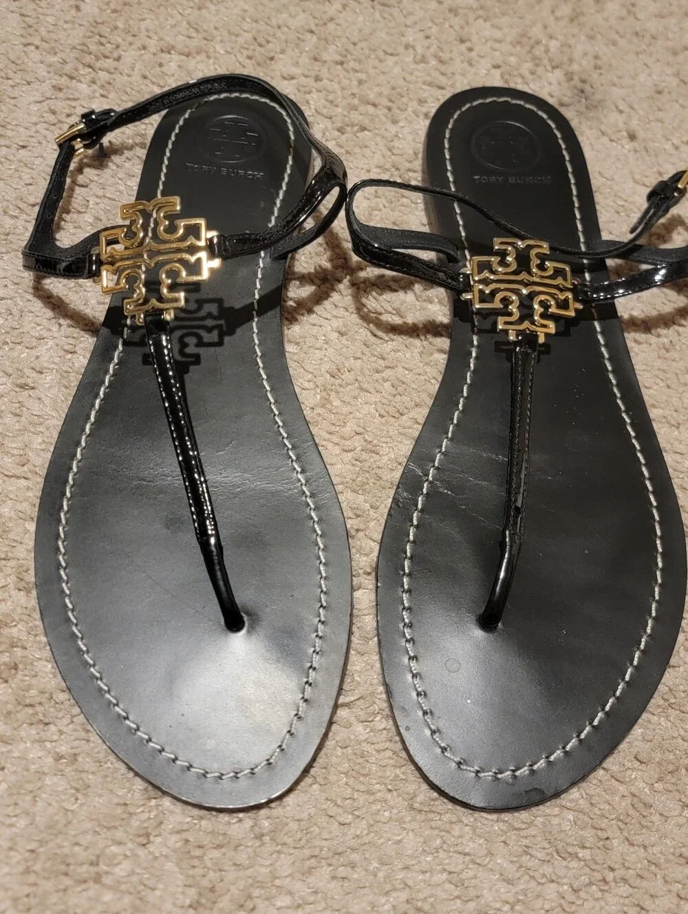 Tory Burch Melinda Flat Thong T-Strap Sandal Black Size 9.5